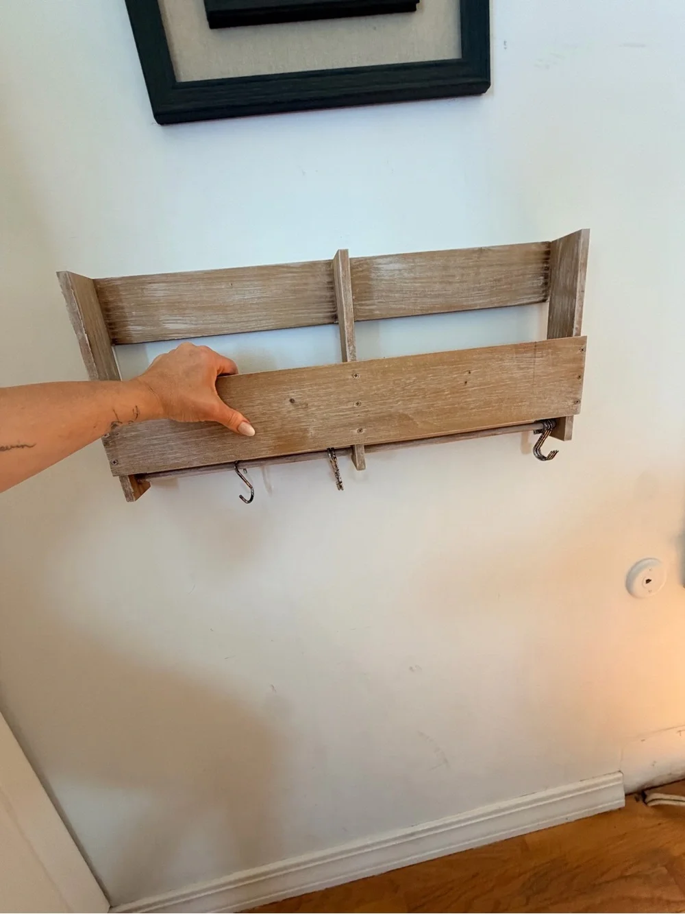 wooden book rack with hooks